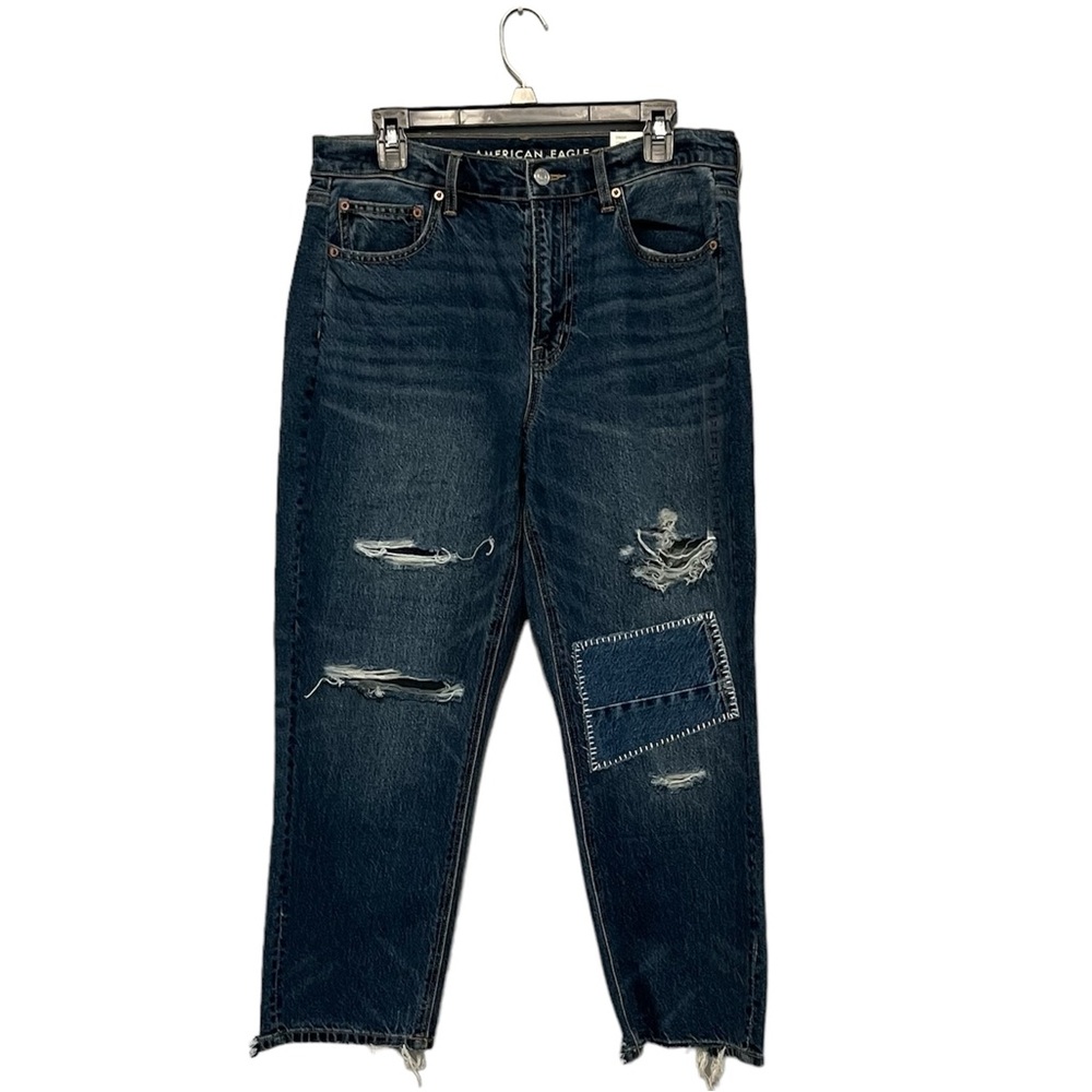 NWT AE Strigid Super High-Waisted Ripped Ankle Straight Jean